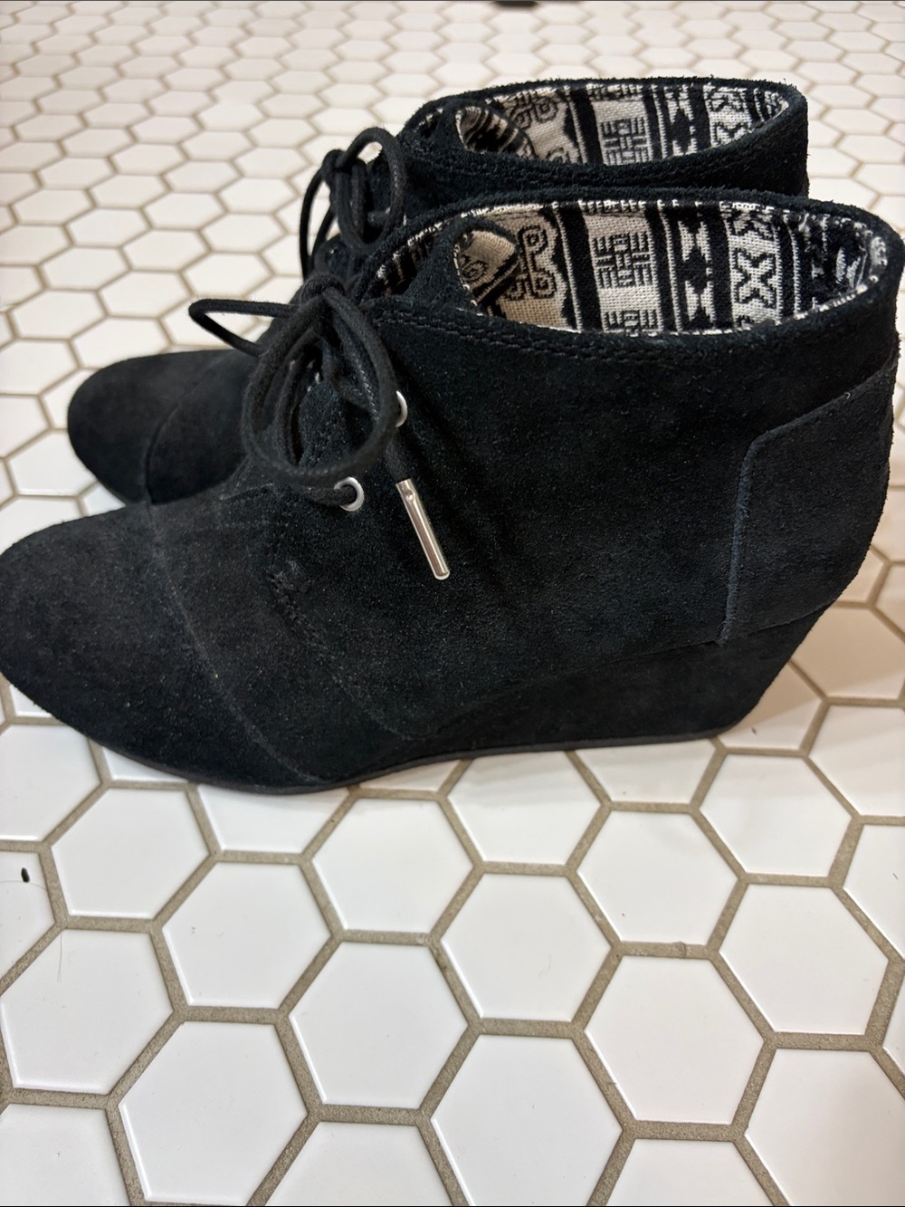 Tom’s Black Suede Wedge Ankle Boots - Women
